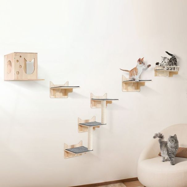 VEVOR Wall Mounted Cat Shelves Tree With Jumping Boards Nest Furniture Set Of 5_voghion.com