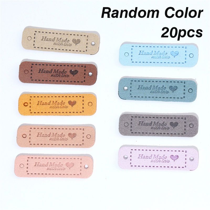 20PCS Handmade With Love Heart Leather PU Tag Labels Embossed Holes Sewing DIY Crochet Clothes Garment Supplies Accessories_voghion.com