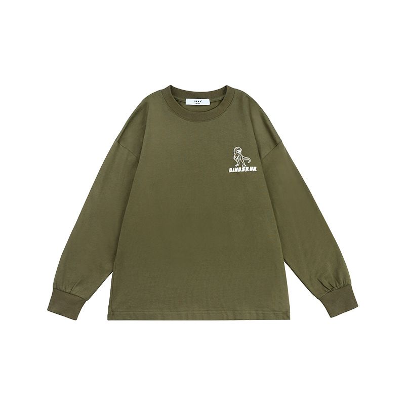 mother & kids spring and autumn girls and boys dinosaur print long-sleeved T-shirts for middle and large children's casual cotton tops_voghion.com