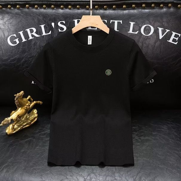 Herrkläder Sommar ny enkel enfärgad mångsidig ledig kortärmad tröja herrmärke mode rundhalsad tröja med halvärm_voghion.com