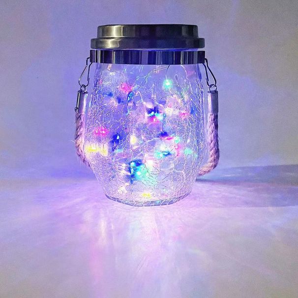Solarbetriebene Einmachglas-Laterne aus gesprungenem Glas – LED-Hängeleuchte für Garten, Terrasse und festliche Dekoration (mehrere Farben und Stile erhältlich)_voghion.com