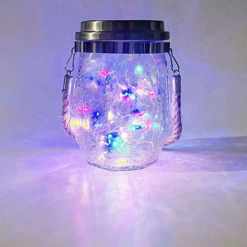 Solar-Powered Cracked Glass Mason Jar Lantern – LED Hanging Light For Garden, Patio & Festive Decor (Multiple Colors & Styles Available)​_voghion.com