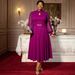 Elegant Plus-Size Purple Evening Dress – High Neck, Sheer Cutout, Chiffon Bell Sleeves & Crystal Belt (0XL-4XL, A-Line Midi, Formal Party Gown)_voghion.com