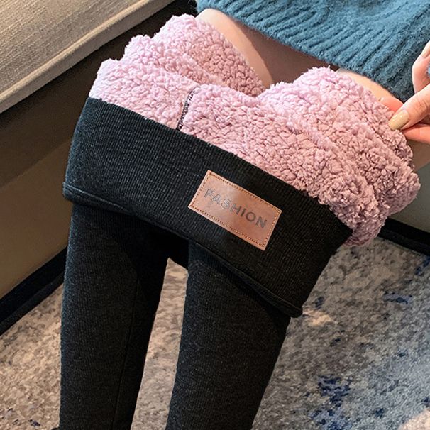 Leggings caldissimi foderati in pile con vita alta e logo in pelle, taglie forti - Collant termici invernali da donna_voghion.com