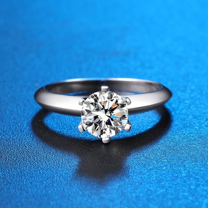 S925 sterling silver simulation diamond ring one carat D color moissanite T home six claws one pair of engagement rings female_voghion.com