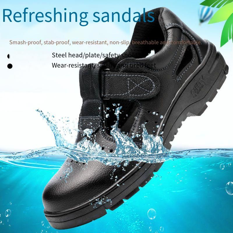 Arbeitsschutzschuhe Sandalen Sommer Entlüftung Rindsleder Stahl Baotou Anti-Pannen-Anti-Smashing Sicherheitsschuhe verschleißfeste Sohle Sommerstil_voghion.com