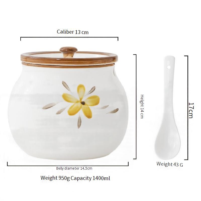 Ceramic Lard Jar Household High Temperature Resistant Covered Spoon Chili Oil Jar Oil Splashing Chili Jar Meat Oil Jar Retro_voghion.com