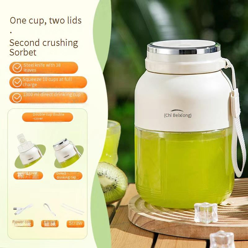 Tragbarer kabelloser Mixbecher mit zwei Deckeln, wiederaufladbarer 1300-ml-Entsafter für zu Hause und unterwegs, schnelles Mixen mit 5 Klingen, BPA-frei, ideal für Smoothies_voghion.com
