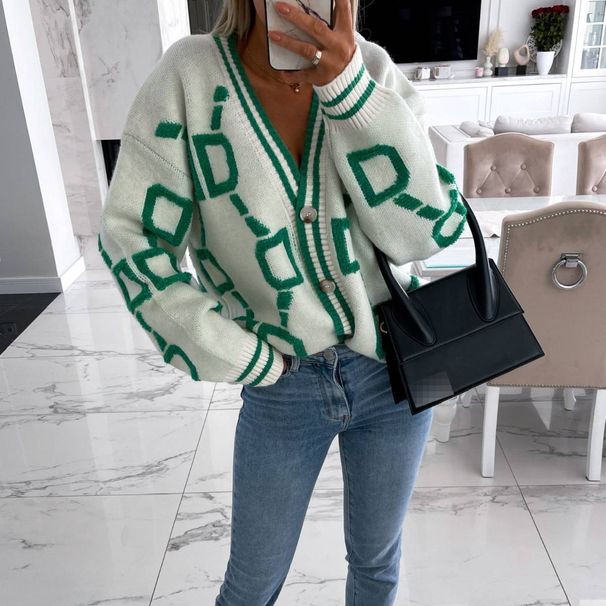 Women's Clothing Sweater Jacket Single-breasted Towel Embroidered V-neck Top Autumn And Winter New Loose Knitted Cardigan_voghion.com