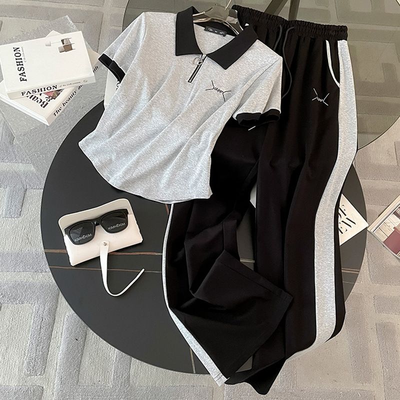 Women's  high-end slimming and fashionable casual sportswear running short-sleeved straight trousers suit for women_voghion.com