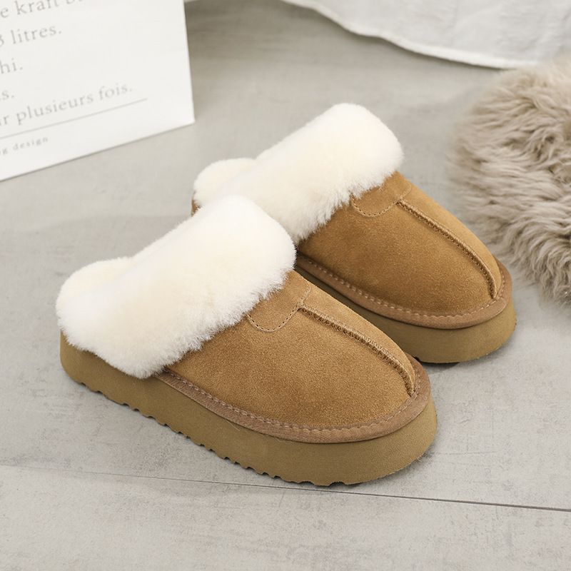Pantoufles en coton à semelles épaisses et bout chaud en peluche pour femmes, vêtements d'extérieur pour la maison, pantoufles en fourrure_voghion.com