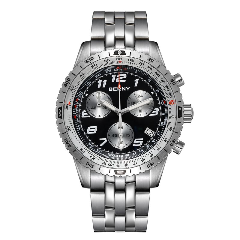 BERNY Men's Pilot Watch Luminous Quartz Multi-function Dial Quartz Precision Scale Aviation Watch Sapphire Stainless Steel Watch_voghion.com