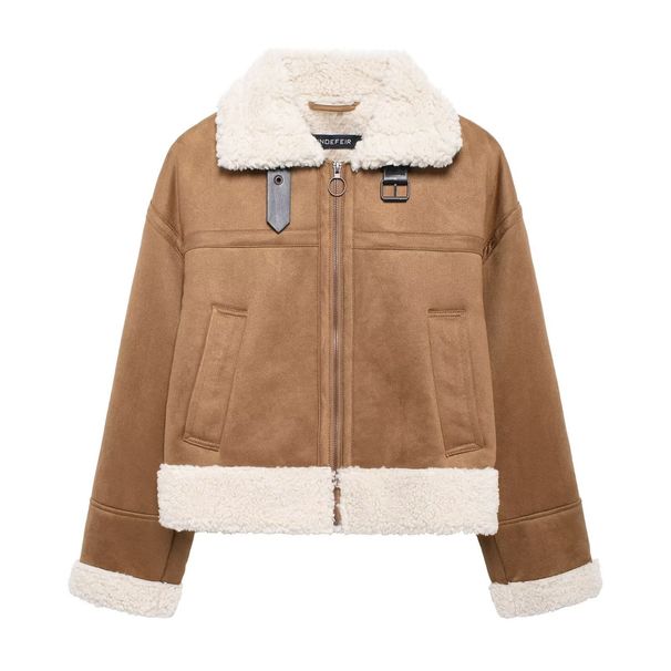 Dameklær 2024 høst- og vinternyhet pelsintegrert dobbeltsidig kort jakke_voghion.com