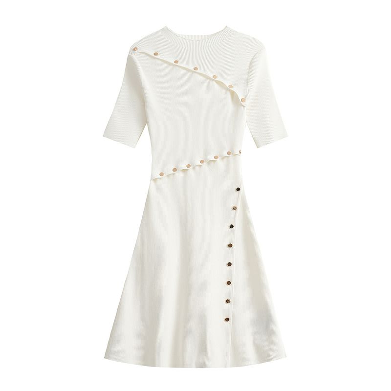 Women's Clothing Black Short Sleeved Knitted Dress Female Spring And Summer New Design A Line Skirt_voghion.com