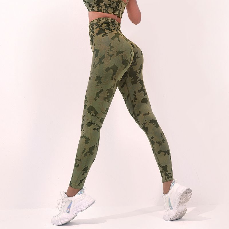 fat-burning sports body-shaping pants, peach-butt yoga pants, high-waist sweat-breaking belly-control fitness camouflage yoga clothes for women_voghion.com