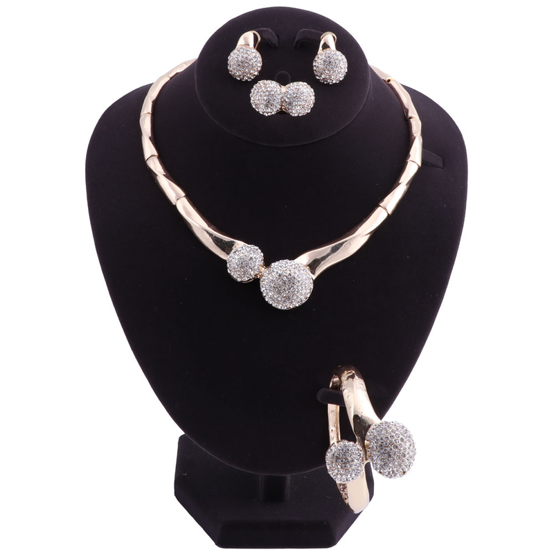 Set di gioielli con orecchini di collana di cristallo color oro Dubai, set di gioielli da donna, moda nigeriana, perline africane_voghion.com