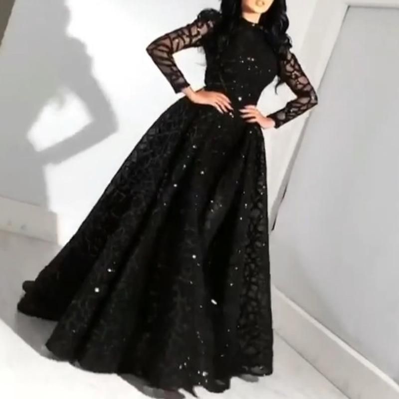 Sexy Long-sleeved Sequined Evening Dress_voghion.com