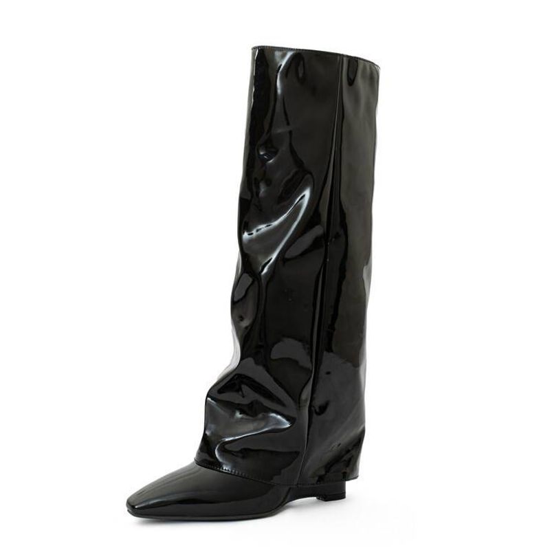 Fashion boots with pointed high wedges and slip-on pumps women's plus-size high leg pants boots_voghion.com