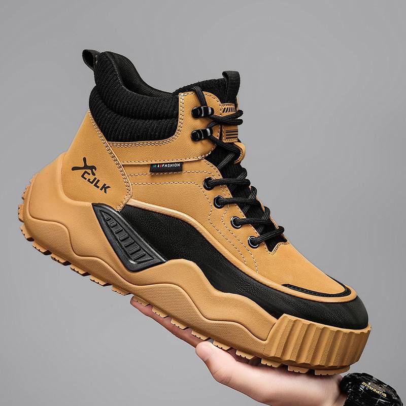 Men's high top British style retro outdoor casual sports thick soled height increasing work boots_voghion.com