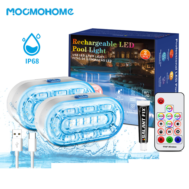 Lampe de piscine magnétique étanche, éclairage d'ambiance RVB, éclairage de piscine à LED sous-marin avec télécommande_voghion.com