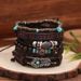 Wood Beaded Multi-layer Retro Flower Peacock Feather Heart-shaped Hand-woven Set Bracelet_voghion.com
