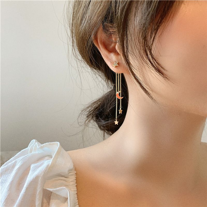  Silver Pin Diamond Five-pointed Star Tassel Long Earrings Elegant Niche Light Luxury Fashion Earrings for Women_voghion.com