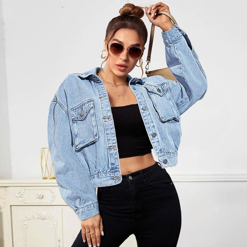 Women's Clothing Denim Jacket Casual Solid Color Jacket Women_voghion.com