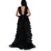 Sexy Abendkleid mit V-Ausschnitt und hoher Taille für Damen, plissiert, schwarzes Netzkleid im Ethno-Stil mit Hosenträgern und langem Rock_voghion.com