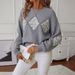 Elegant Openwork Knit Sweater With Glittering Sequins - Comfortable Loose Fit Round Neck Long Sleeve Pullover For Women_voghion.com
