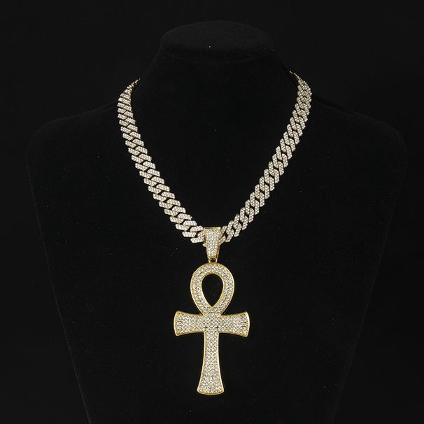 Ciondolo con chiave a forma di diamante pieno, collana in lega personalizzata, accessori con fibbia di sicurezza, catena cubana hip hop_voghion.com