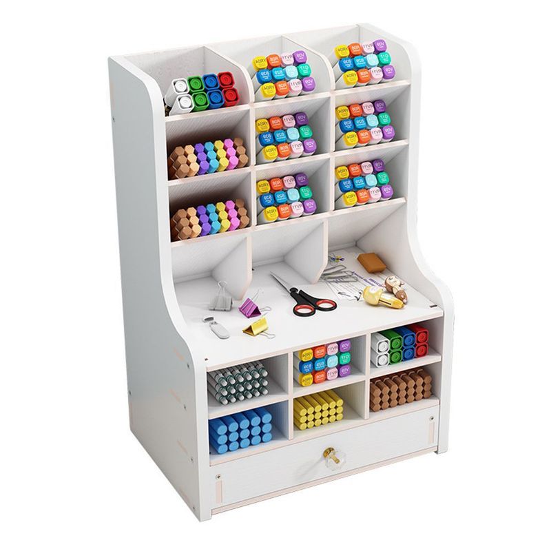 Abgewinkelter Schreibtisch-Organizer mit 15 Fächern und Schublade – Stifthalter mit mehreren Fächern für Marker, Bleistifte und kleine Büromaterialien, Selbstmontage (22 x 15 x 32 cm)_voghion.com