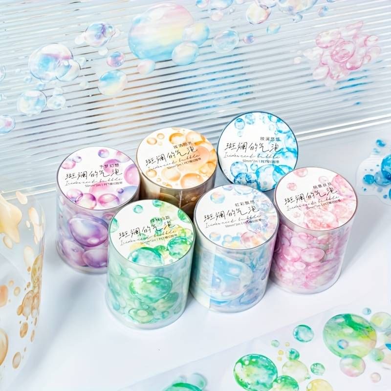 6 Rolls Of PET Tape Stickers, Easy To Use, Bubble Aesthetic Stickers, Suitable For Decorating DIY Crafts, Etc_voghion.com