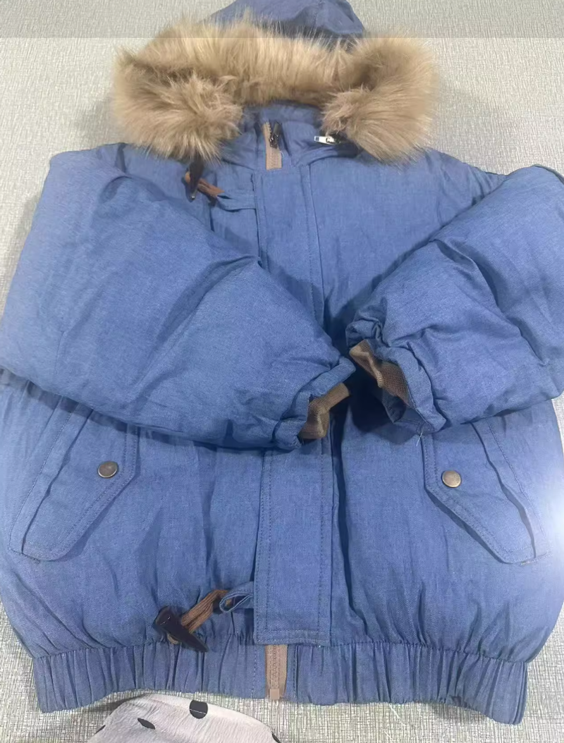 Jaqueta jeans infantil de inverno - Casaco com capuz e forro de lã grossa | Lavagem vintage_voghion.com