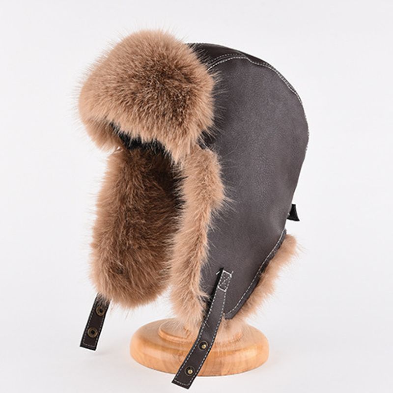Lei Feg Me's Witer Thick Warm Ear Protectio Log Hair Leather Northeast Cold proof Cyclig Pilot Motorcycle Hat_voghion.com