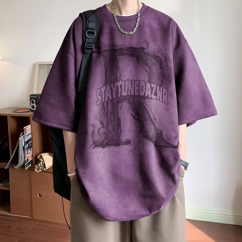 Camiseta de camurça hip-hop de qualidade imbatível, gola redonda, manga curta, para homens, verão, tendência, moda urbana, casual_voghion.com