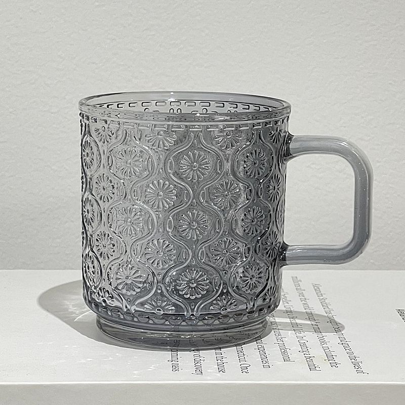 Niche INS Style Embossed Glass Mug With Handle Iced Americano Coffee Latte Breakfast Milk Cup_voghion.com