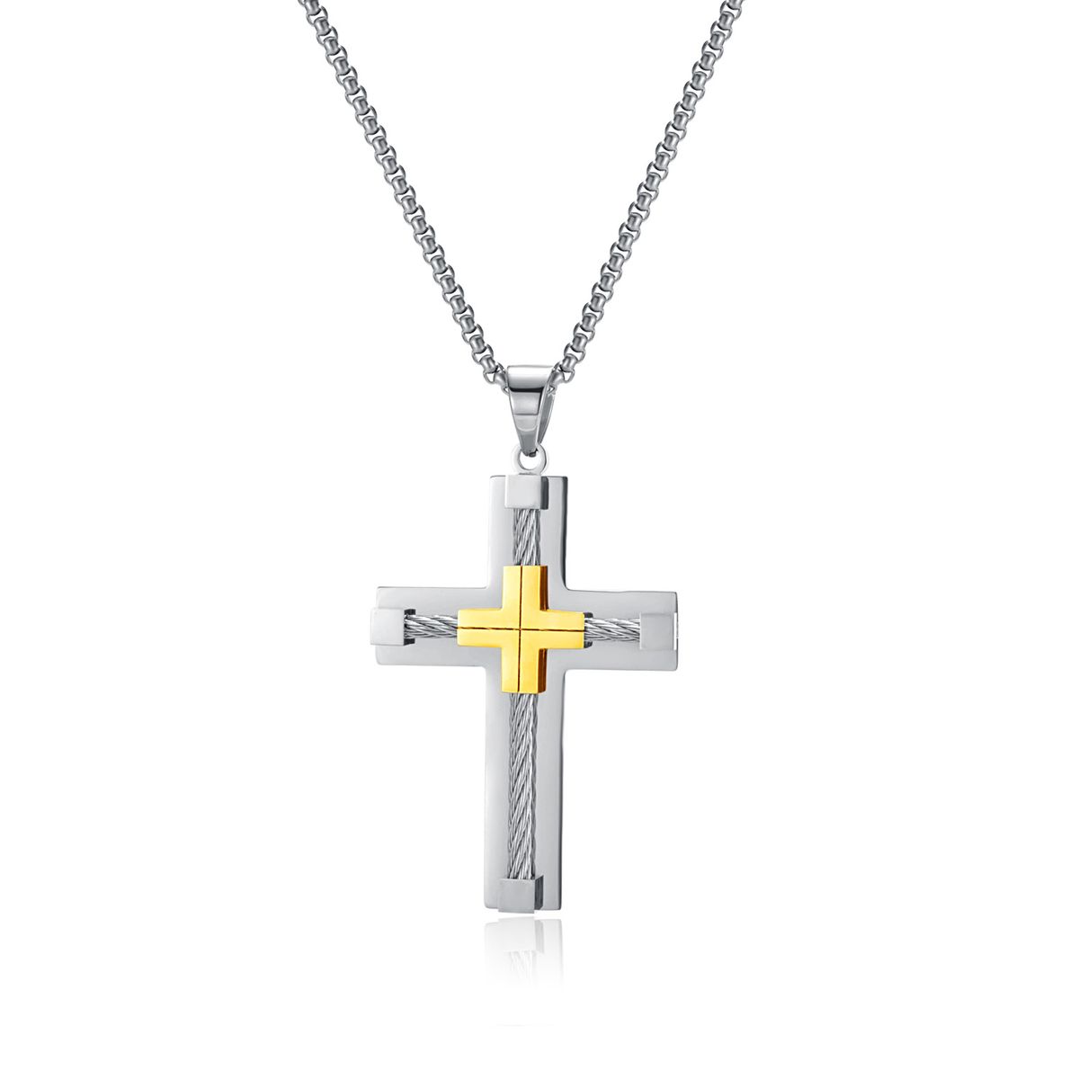 Mode Neue 2024 Kreuz Anhänger Edelstahl Christus PvD herren Vergoldet Halskette_voghion.com