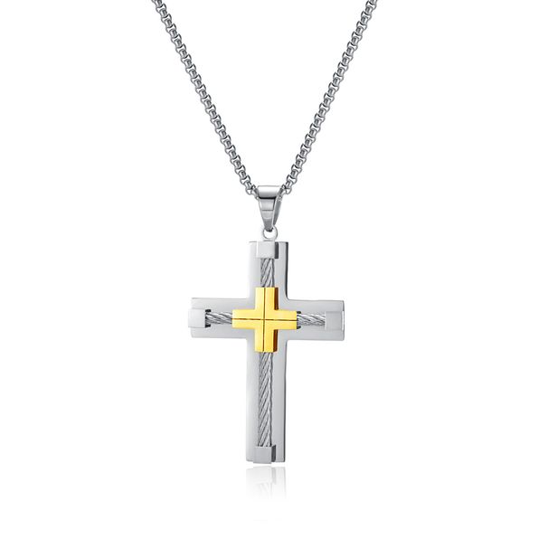 Mode Neue 2024 Kreuz Anhänger Edelstahl Christus PvD herren Vergoldet Halskette_voghion.com