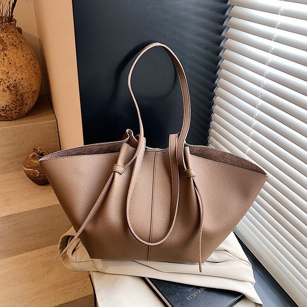Women's Stylish Large Capacity Tote Bag For Everyday Use - Soft PU Leather With Magnetic Closure, Wrinkle & Stitching Details_voghion.com