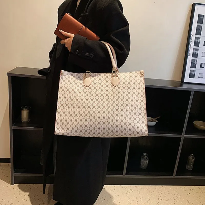 Neue Kapazität, Damen, Retro, eine Schulter, große Tasche, bedruckte Trage, Pendler-Hand, braune_voghion.com