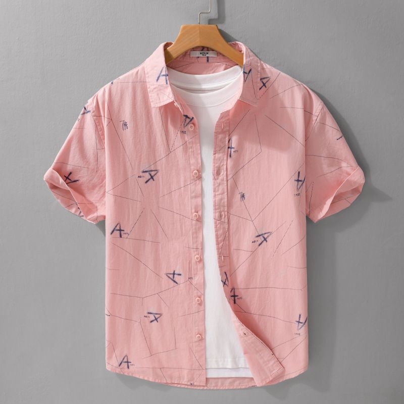 Summer Men's Fashion Letter Printed Simple Short Sleeved Shirt Thin Casual Loose Popular Men's Shirt_voghion.com