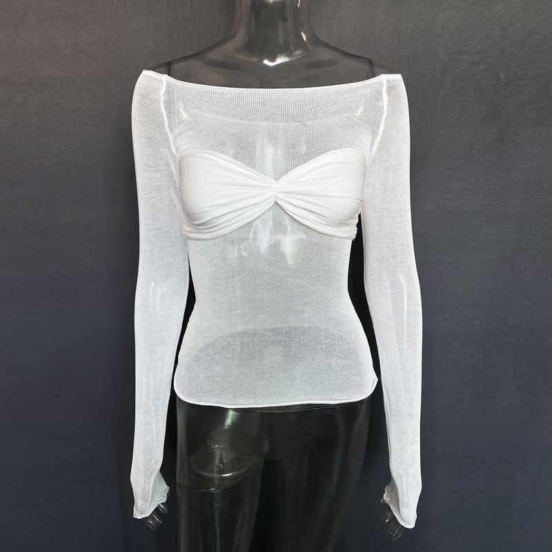 Vêtements chauds pour femmes, T-shirt léger et fin Transparent à une épaule dénudée_voghion.com