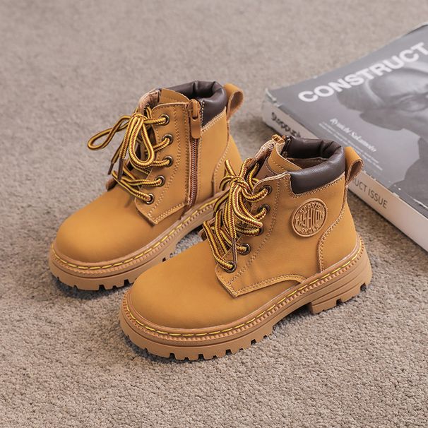 Cizme Martin pentru copii din piele naturală coreeană, cizme Martin pentru femei, toamna 2023, cizme simple pentru fete, cizme galbene mici, cizme pentru băieți_voghion.com