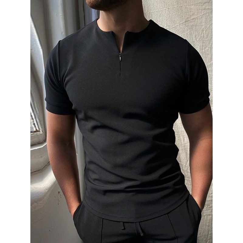 Kurzarm-Poloshirt mit Revers und Reißverschluss für Herren Große Größen Kurzarmhemd für Herren mit 3D-Digitaldruck_voghion.com