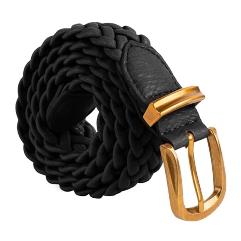 Cinto de couro trançado feminino para vestidos jeans calças fashion fivela dourada_voghion.com
