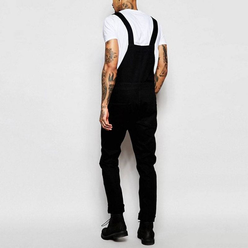 Moda masculina Moda masculina Macacão jeans com tiras Calças jeans rasgadas_voghion.com