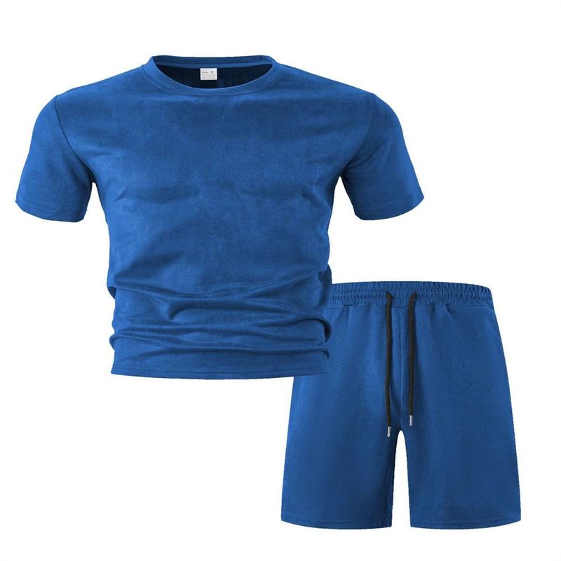 Summer Fashion Tracksuits Men's Suede Frbric Round Collar Short Sleeve T-Shirt + Lace-Up Shorts 2 Piece Casual Sport Sets_voghion.com