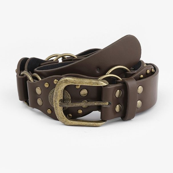 Ceinture western cowgirl pour femme – Ceinture vintage en cuir clouté marron au design asymétrique, accessoire punk pour jeans_voghion.com