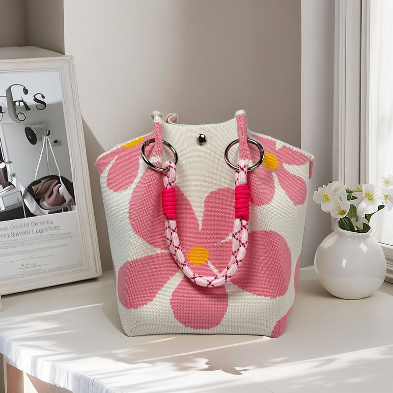 Gestrickter ovaler Eimer mit großer Kapazität für Damen, niedliche gewebte Handtasche, Mittagessen, vielseitige Handtasche_voghion.com