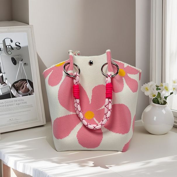 Gestrickter ovaler Eimer mit großer Kapazität für Damen, niedliche gewebte Handtasche, Mittagessen, vielseitige Handtasche_voghion.com